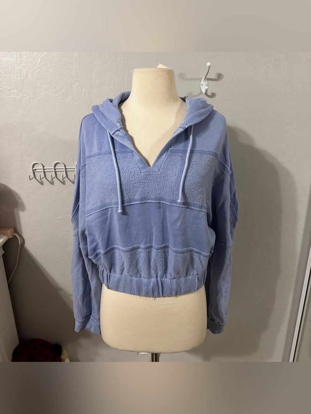 BDG Blue Hooded Cropped Pullover Sweatshirt